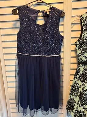 Speechless Navy Beaded Tulle Party Dress